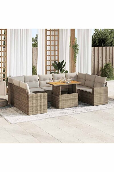 vidaxl Set canapele de gradina cu perne, 10 piese, bej, poliratan