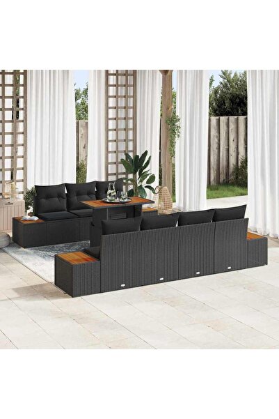vidaxl Set de canapele pentru gradina cu perna 8 pcs Negru Rattan poli