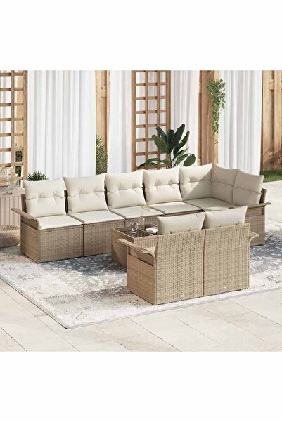 vidaxl Set de canapele pentru gradina cu perna 9 pcs Bej Rattan poli