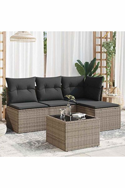 vidaxl Set canapea de gradina cu perne, 5 piese, gri, poliratan