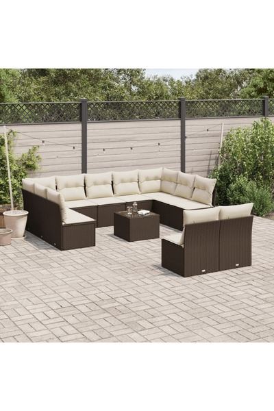 vidaxl Set canapele de gradina cu perne, 12 piese, maro, poliratan