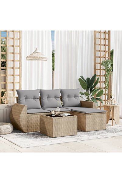 vidaxl Set canapele de gradina cu perne, 5 piese, bej, poliratan