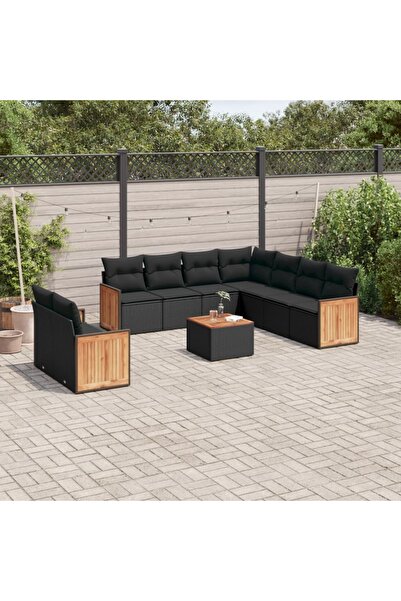 vidaxl Set canapele de gradina cu perne, 10 piese, negru, poliratan