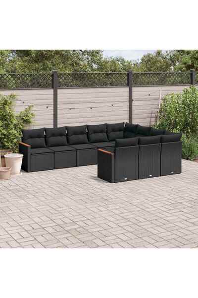 vidaxl Set canapele de gradina cu perne, 10 piese, negru, poliratan