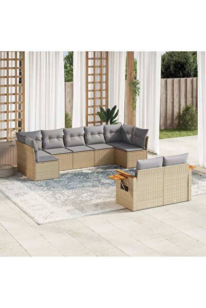 vidaxl Set canapele de gradina, 9 piese, cu perne, bej, poliratan