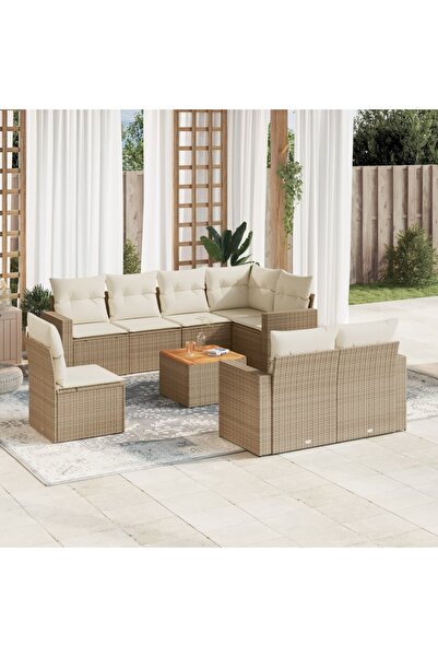 vidaxl Set canapele de gradina, 9 piese, cu perne, bej, poliratan