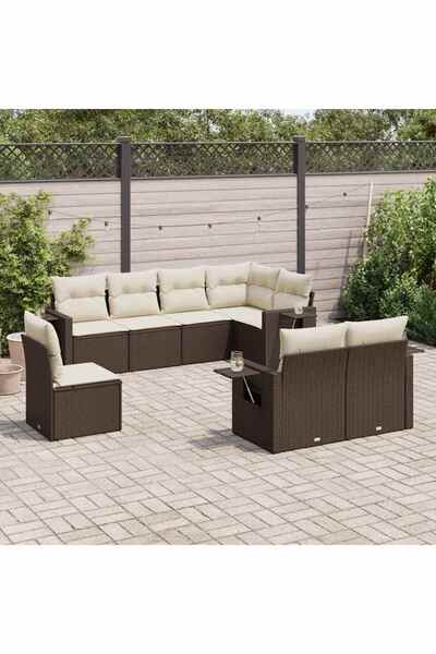 vidaxl Set canapele de gradina cu perne, 8 piese, maro, poliratan