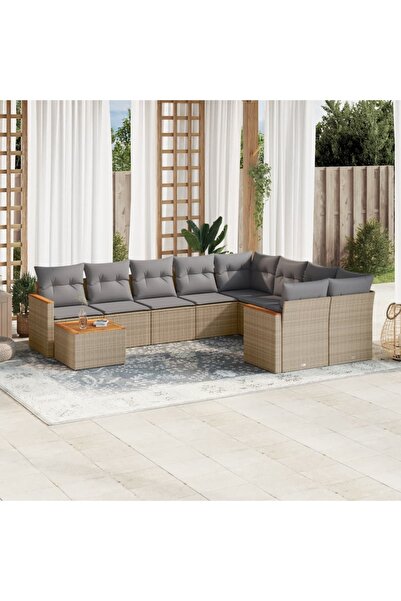 vidaxl Set canapele de gradina, 10 piese, cu perne, bej, poliratan