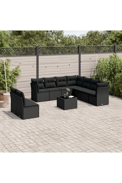 vidaxl Set canapele de gradina cu perne, 10 piese, negru, poliratan