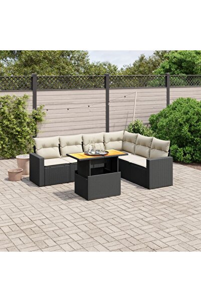 vidaxl Set canapele de gradina cu perne, 7 piese, negru, poliratan