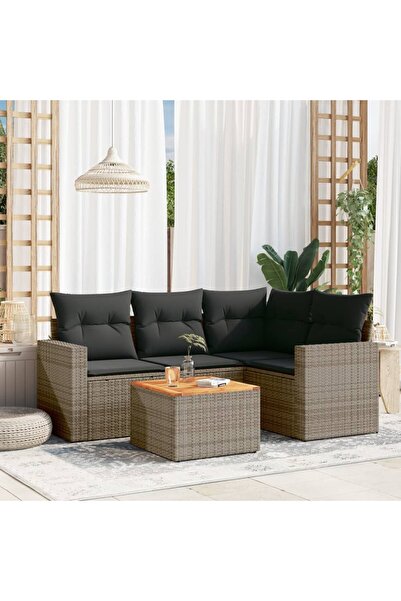 vidaxl Set canapea de gradina cu perne, 5 piese, gri, poliratan