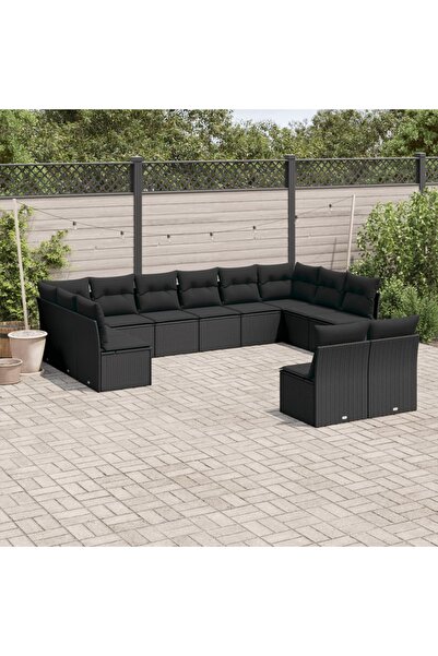 vidaxl Set canapele de gradina, 12 piese, cu perne, negru, poliratan