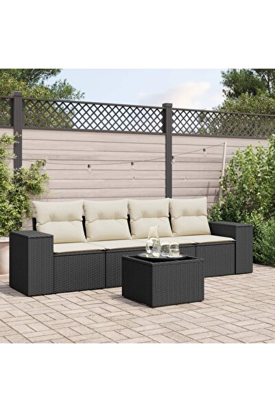 vidaxl Set mobilier de gradina cu perne, 5 piese, negru, poliratan