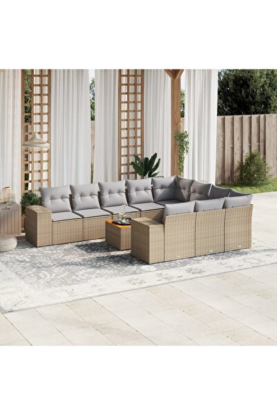 vidaxl Set canapele de gradina cu perne, 11 piese, bej, poliratan