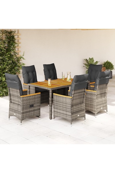 vidaxl Set mobilier de gradina cu perne, 7 piese, gri, poliratan