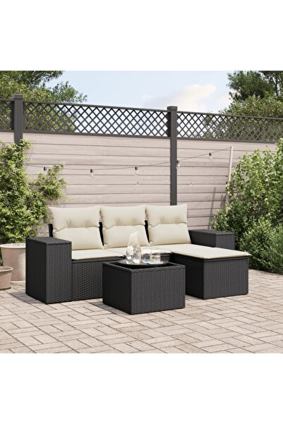 vidaxl Set mobilier de gradina cu perne, 5 piese, negru, poliratan