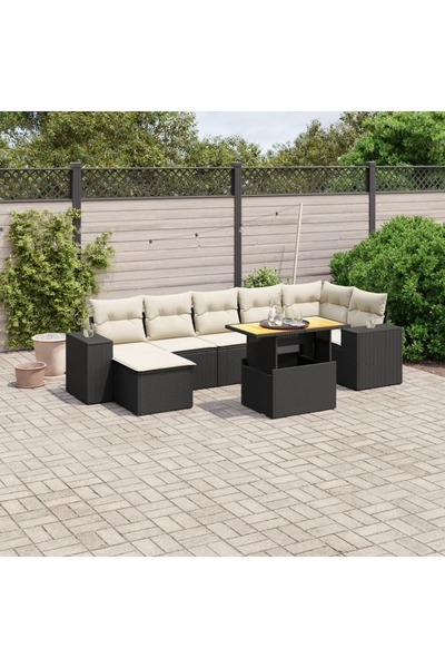 vidaxl Set mobilier de gradina cu perne, 8 piese, negru, poliratan