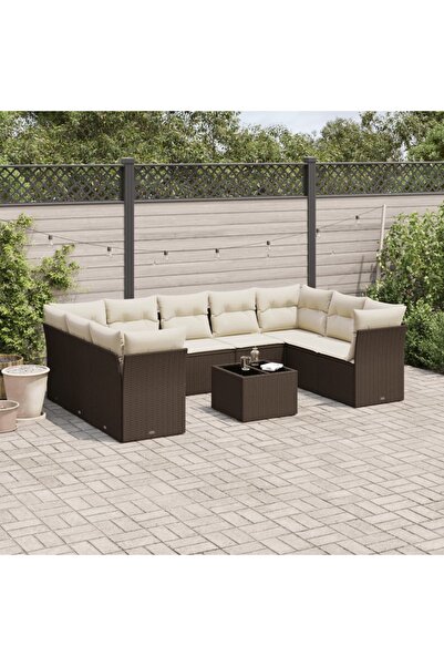 vidaxl Set canapele de gradina cu perne, 10 piese, maro, poliratan
