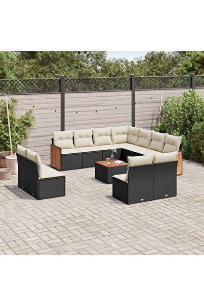 vidaxl Set canapele de gradina, 12 piese, cu perne, negru, poliratan