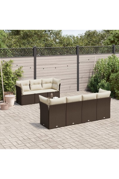 vidaxl Set canapele de gradina cu perne, 8 piese, maro, poliratan