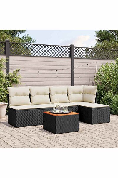 vidaxl Set mobilier de gradina cu perne, 6 piese, negru, poliratan