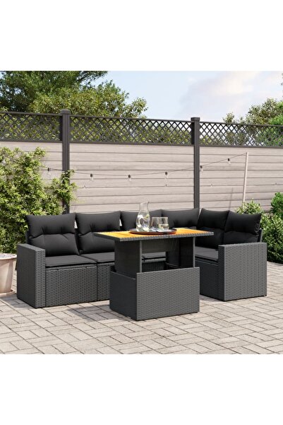 vidaxl Set mobilier de gradina cu perne, 6 piese, negru, poliratan
