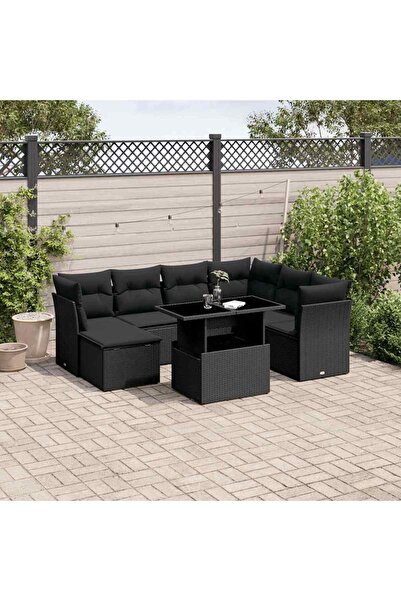 vidaxl Set mobilier de gradina cu perne, 8 piese, negru, poliratan