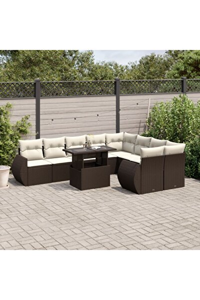 vidaxl Set canapele de gradina cu perne, 10 piese, maro, poliratan