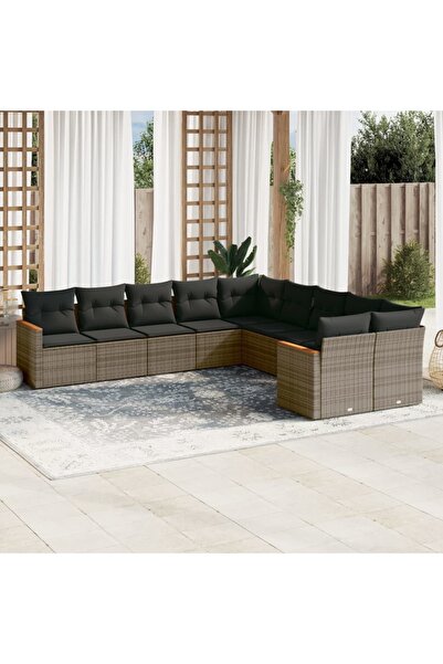 vidaxl Set mobilier de gradina cu perne, 10 piese, gri, poliratan