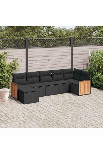 vidaxl Set canapele de gradina cu perne, 7 piese, negru, poliratan