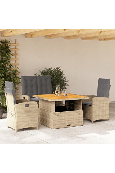 vidaxl Set canapele de gradina, 4 piese, cu perne, bej, poliratan