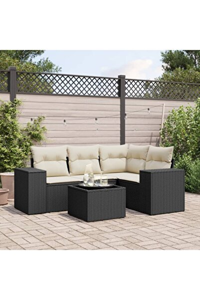 vidaxl Set mobilier de gradina cu perne, 5 piese, negru, poliratan