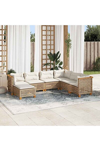 vidaxl Set canapele de gradina, 7 piese, cu perne, bej, poliratan