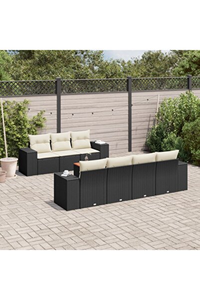 vidaxl Set mobilier de gradina cu perne, 8 piese, negru, poliratan
