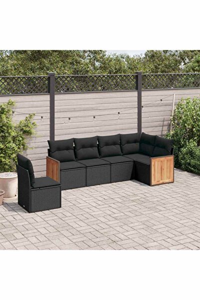vidaxl Set mobilier de gradina cu perne, 6 piese, negru, poliratan