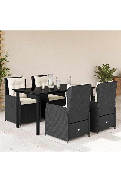 vidaxl Set mobilier de gradina cu perne, 5 piese, negru, poliratan