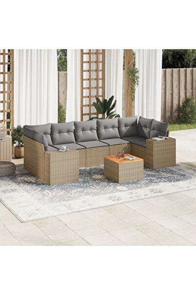vidaxl Set canapele de gradina, 8 piese, cu perne, bej, poliratan