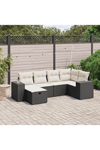 vidaxl Set mobilier de gradina cu perne, 6 piese, negru, poliratan