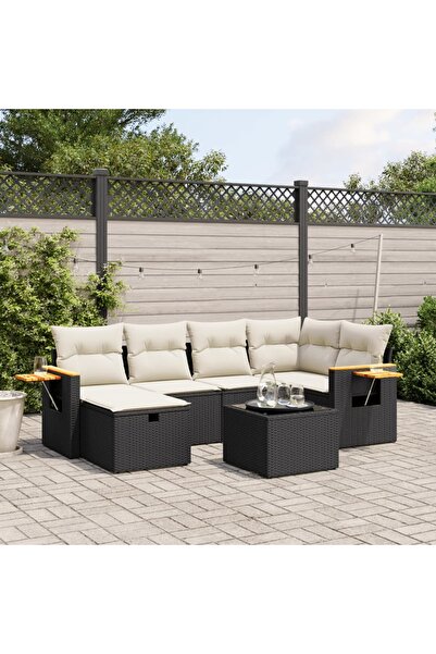 vidaxl Set canapele de gradina cu perne, 7 piese, negru, poliratan
