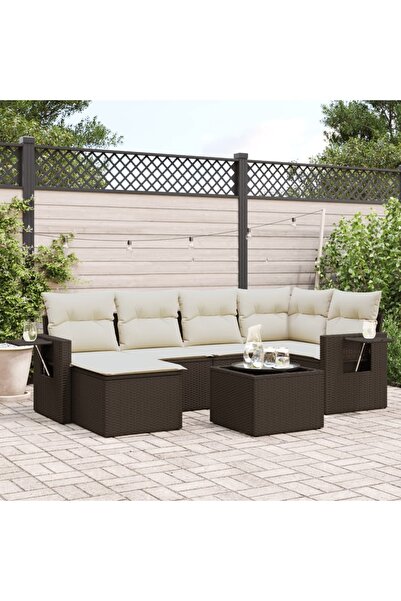 vidaxl Set canapele de gradina cu perne, 7 piese, maro, poliratan