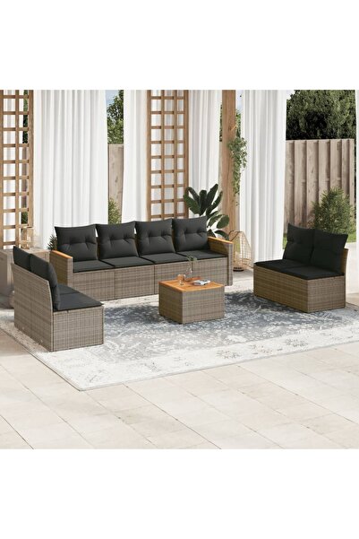 vidaxl Set canapele de gradina, 9 piese, cu perne, gri, poliratan