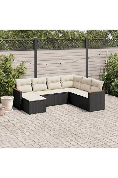 vidaxl Set canapele de gradina cu perne, 7 piese, negru, poliratan