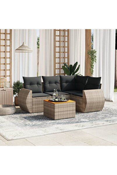 vidaxl Set canapea de gradina cu perne, 5 piese, gri, poliratan
