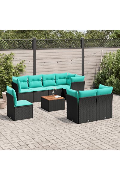 vidaxl Set mobilier de gradina cu perne, 9 piese, negru, poliratan