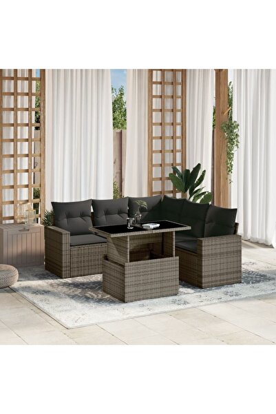 vidaxl Set mobilier gradina cu perne, 6 piese, gri, poliratan