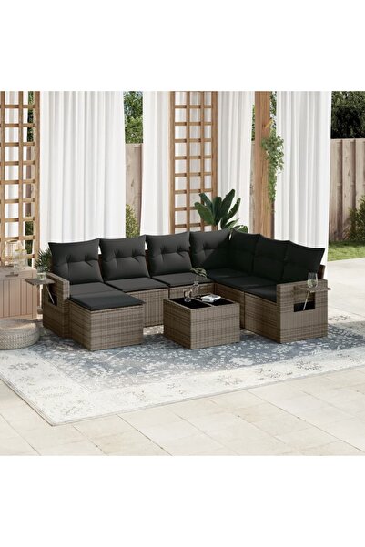 vidaxl Set canapele de gradina cu perne, 8 piese, gri, poliratan
