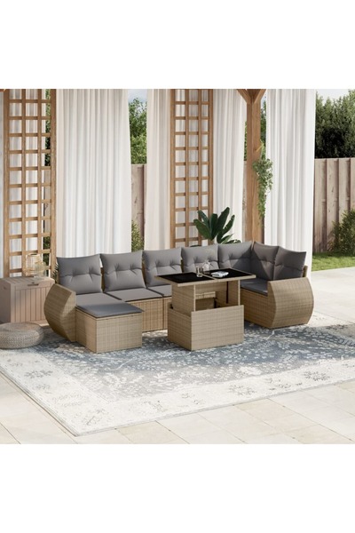 vidaxl Set canapele de gradina, 8 piese, cu perne, bej, poliratan