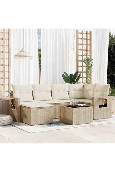 vidaxl Set canapele de gradina, 7 piese, cu perne, bej, poliratan