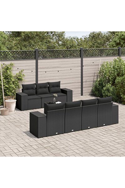 vidaxl Set mobilier de gradina cu perne, 8 piese, negru, poliratan
