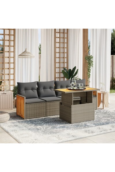 vidaxl Set canapea de gradina cu perne, 5 piese, gri, poliratan
